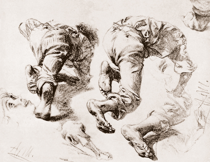  Adolpyh Von Menzel —— 趴在地上的人物习作